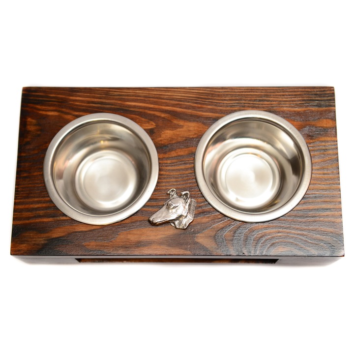 Fa állvány 2 kutyatállal, Art-Dog, 60x30x10cm, rozsdamentes acél tálak, elegáns design