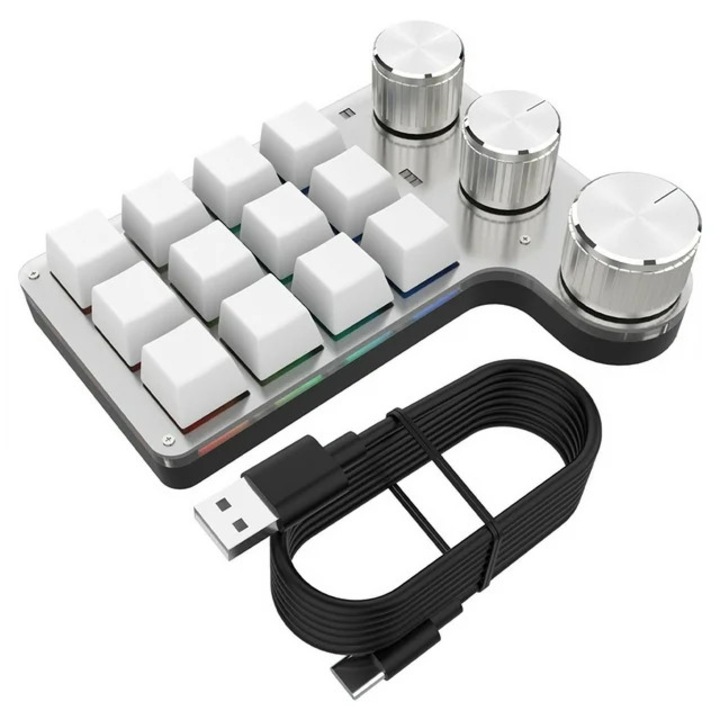 Tastatura mecanica WALALLA 12 taste 3 butoane alb compact Bluetooth RGB