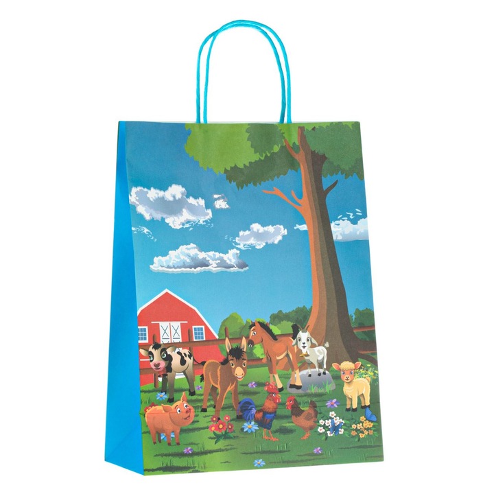 Sacosa cadou kraft colorata ferma pentru copii 26x12x35cm