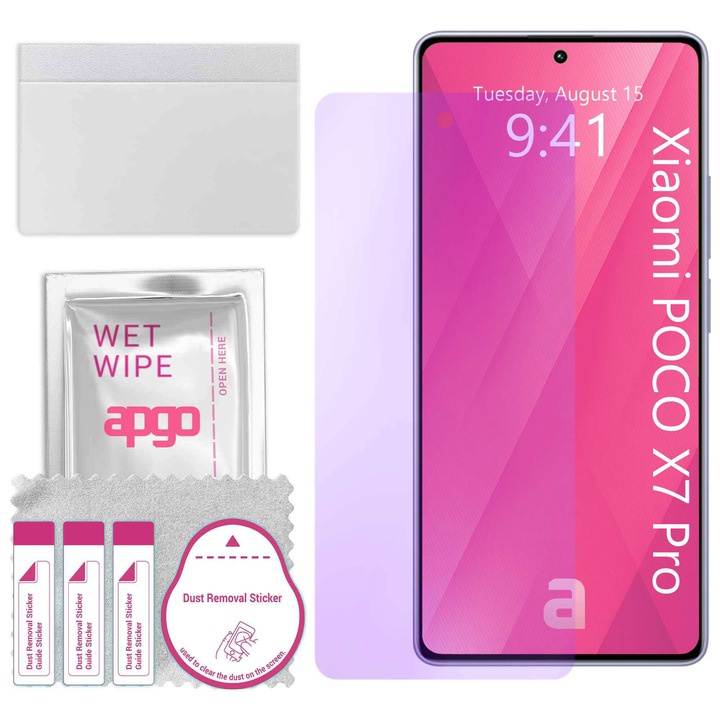 Sticla de protectie ANTI-BLUE apgo pentru Xiaomi Poco X7 Pro – sticla hibrida, securizata pentru display, lucioasa, pro flexible Hybrid Glass, 9H, full glue