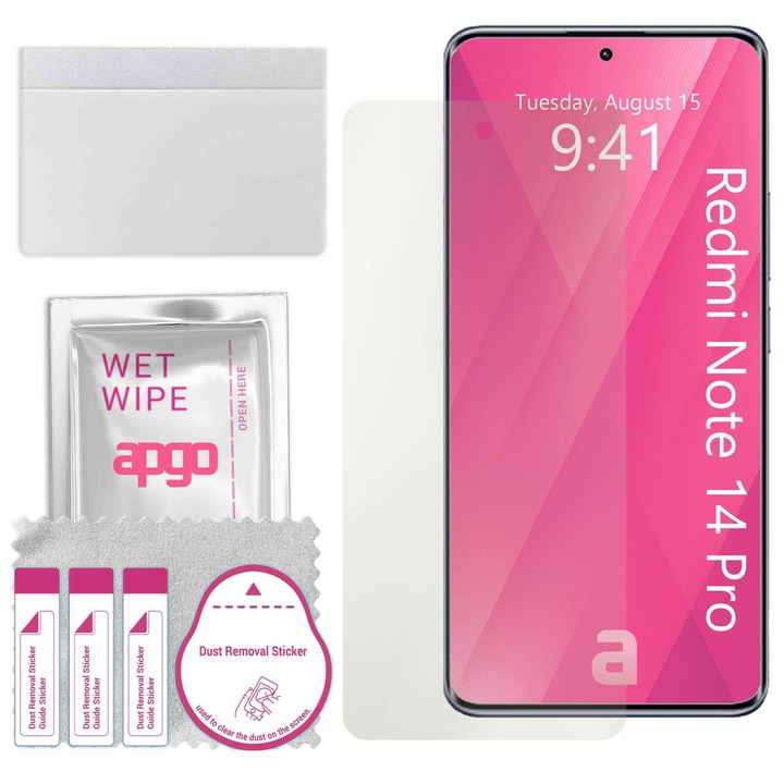Folie de protectie MAT MATTE apgo pentru Xiaomi Redmi Note 14 Pro – autoadeziva, afisare completa, hidrogel, anti-zgarieturi, full glue, 5D