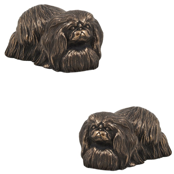 Pekinese kutya szobor, Art-Dog, fehér alapon, bronzból készült, különböző méretekben