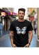 Tricou Barbat Fluture bej si albastru pastelat in stil ilustrativ, Barbat, 100% bumbac, Cri-Flo, Culoare Negru, Marime M