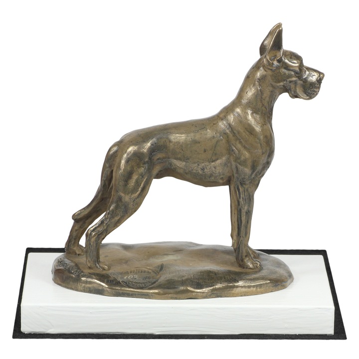 Statueta caine, Art-Dog, pe baza alba, realizata din bronz, dimensiuni variate