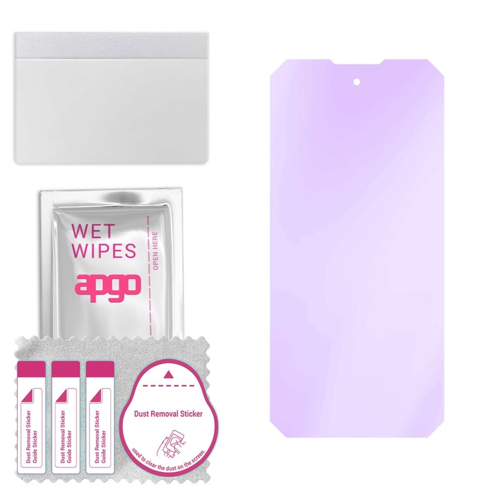 Протектор apgo ANTI-BLUE за Oukitel WP100 Titan – хибридно стъкло, протектор за екран, гланцово, професионално гъвкаво хибридно стъкло, 9H, пълно лепене