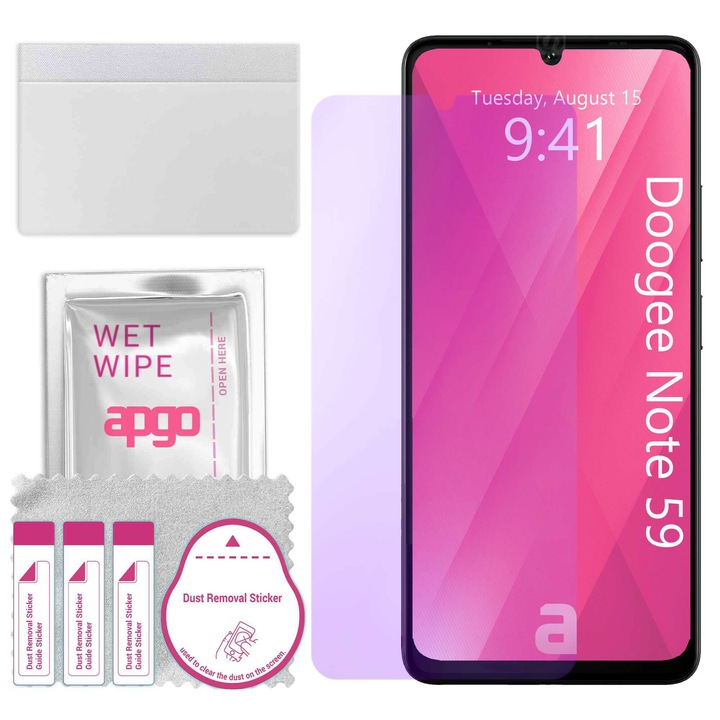 apgo ANTI-BLUE védőüveg Doogee Note 59-hez – hibrid üveg, képernyővédő, fényes, pro flexible hibrid üveg, 9H, teljes ragasztó