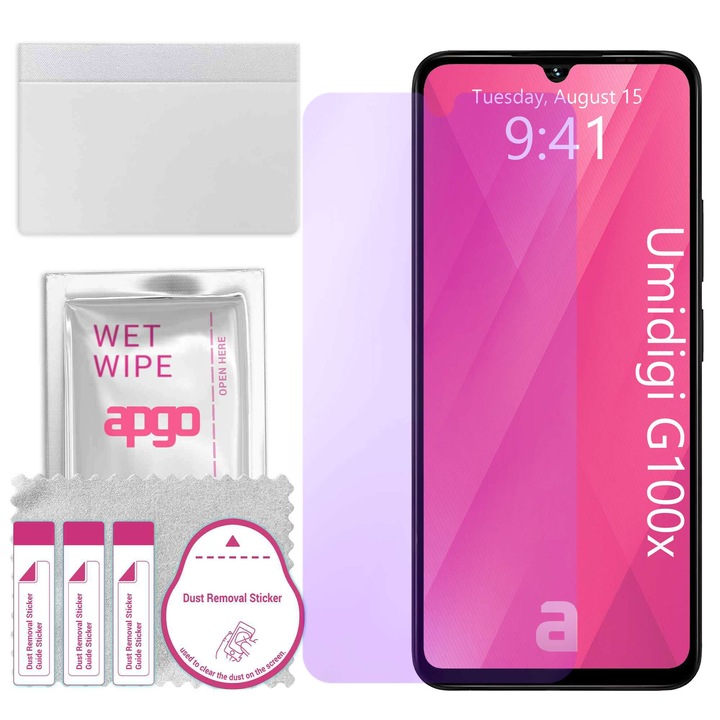 apgo ANTI-BLUE защитно стъкло за Umidigi G100x – хибридно стъкло, протектор за екран, гланцово, професионално гъвкаво хибридно стъкло, 9H, пълно лепене
