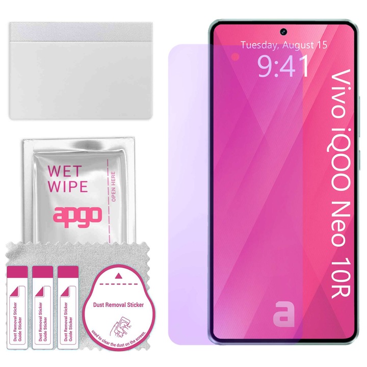 apgo ANTI-BLUE защитно стъкло за Vivo iQOO Neo 10R – хибридно стъкло, протектор за екран, гланцово, професионално гъвкаво хибридно стъкло, 9H, пълно лепене