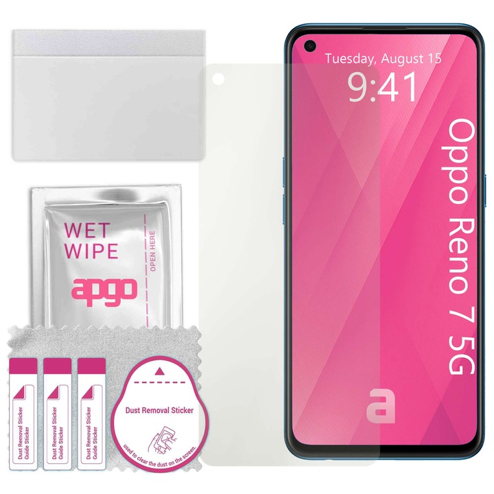 Folie de protectie MAT MATTE apgo pentru Oppo Reno7 5G – autoadeziva, afisare completa, hidrogel, anti-zgarieturi, full glue, 5D