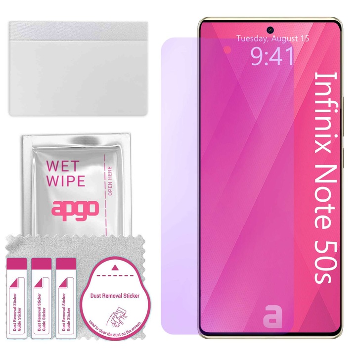 apgo ANTI-BLUE защитно стъкло за Infinix Note 50s – хибридно стъкло, протектор за екран, гланцово, професионално гъвкаво хибридно стъкло, 9H, пълно лепене