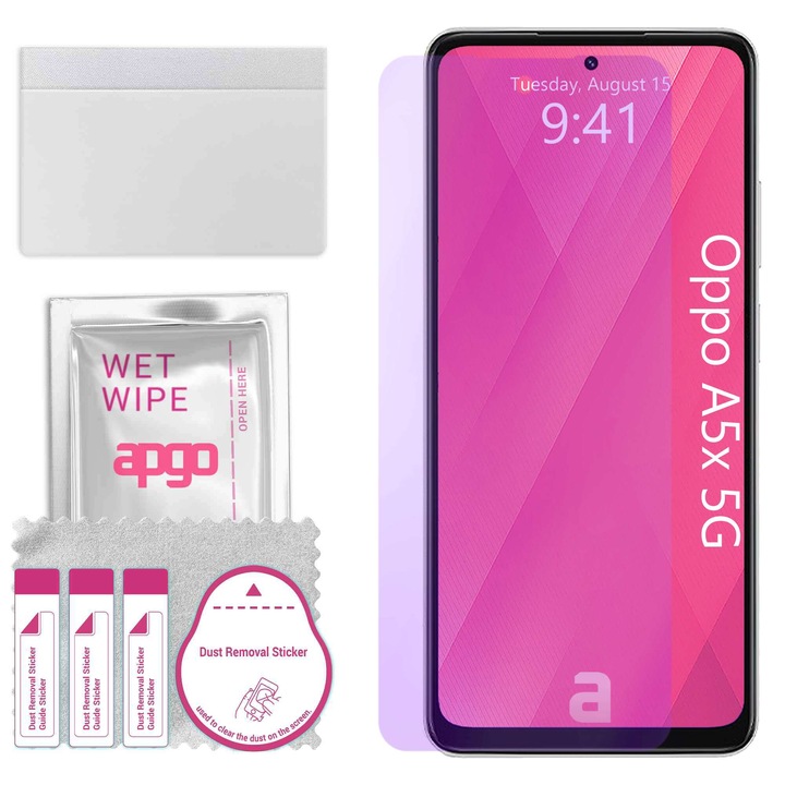 apgo ANTI-BLUE защитно стъкло за Oppo A5 5G – хибридно стъкло, протектор за екран, гланцово, професионално гъвкаво хибридно стъкло, 9H, пълно лепене