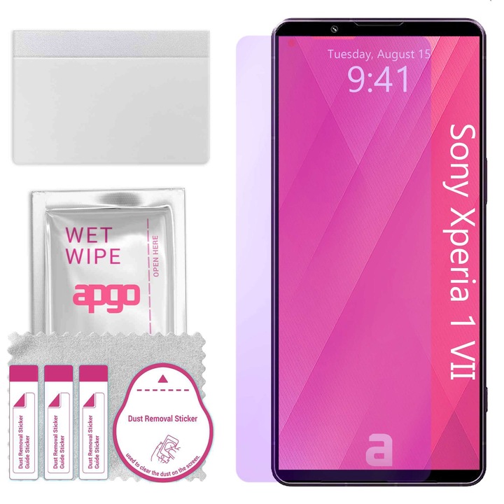 apgo ANTI-BLUE защитно стъкло за Sony Xperia 1 VII - хибридно стъкло, протектор за екран, гланцово, професионално гъвкаво хибридно стъкло, 9H, пълно лепило