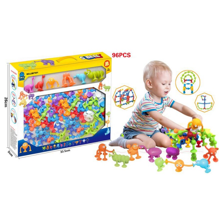 Set de constructie, inny, 96 piese, silicon, multicolor