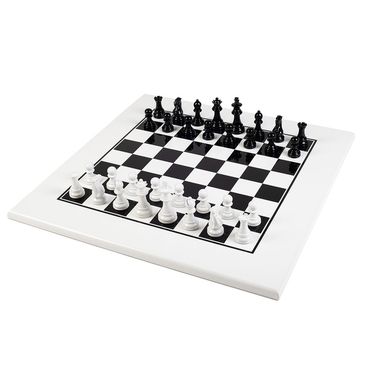 Шахматен комплект Italfama, дървени фигури, дървена дъска, 50x50 см, черно/бяло