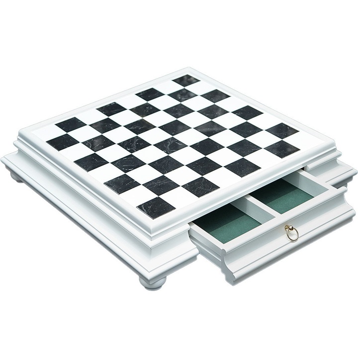 Set de sah exclusiv Arabescato, Italfama, 47x47cm, Alb