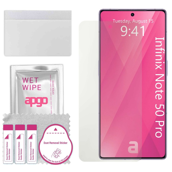 МАТОВ apgo защитен филм за Infinix Note 50 Pro - самозалепващ се, цял дисплей, хидрогел, устойчив на надраскване, пълно лепене, 5D