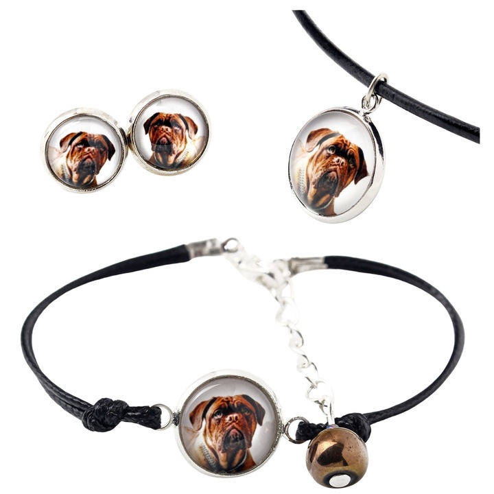 Set bijuterii personalizate cu fotografii, Art-Dog, argintiu, naszyjnik 50cm, bransoleta 16-18,5cm, cercei 10mm