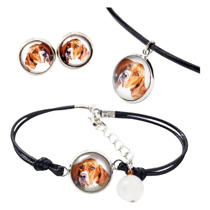Set bijuterii personalizate cu fotografii, Art-Dog, argintie, 50cm, 16-18,5cm