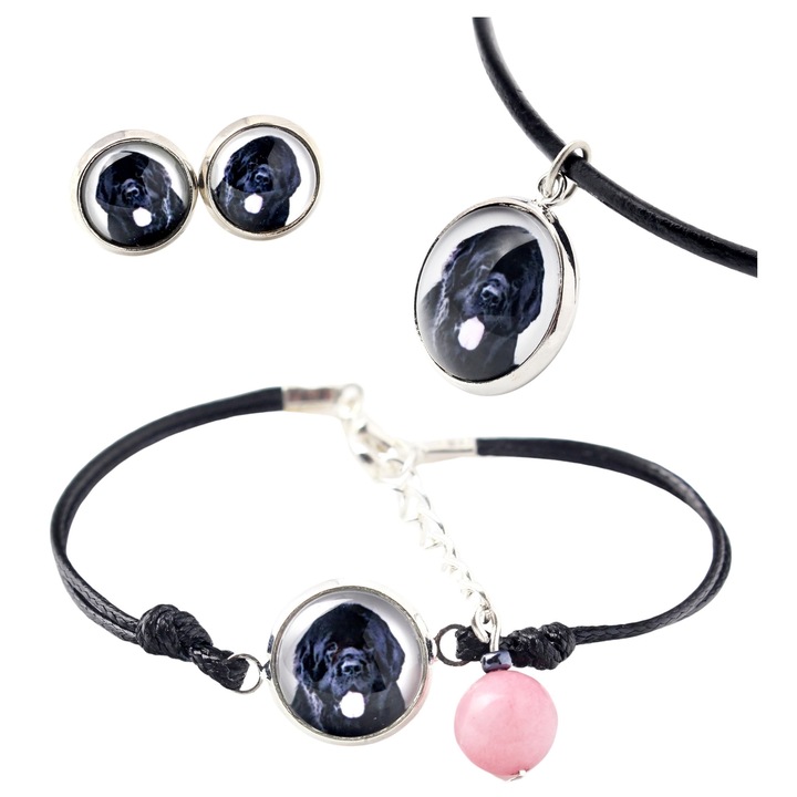 Személyre szabott ékszer szett fényképekkel, Art-Dog, ezüst színű, nyaklánc 50cm, karkötő 16-18,5cm, fülbevaló 10mm