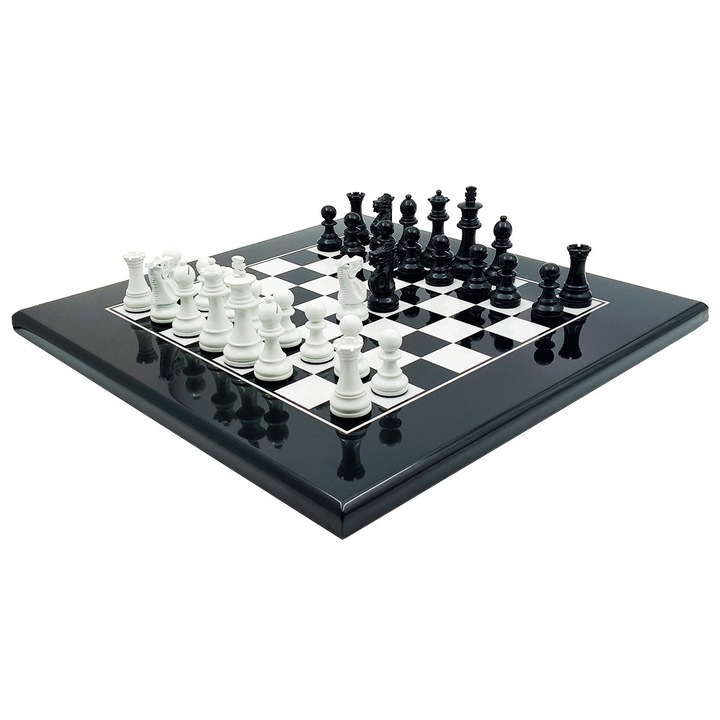 Set de sah Italfama, lemn, 40x40cm, piese Classico, alb/negru