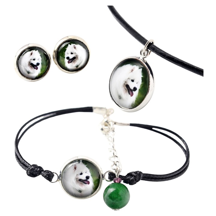 Set bijuterii personalizate cu fotografii, Art-Dog, argintiu, naszyjnik 50cm, bransoleta 16-18,5cm, cercei 10mm
