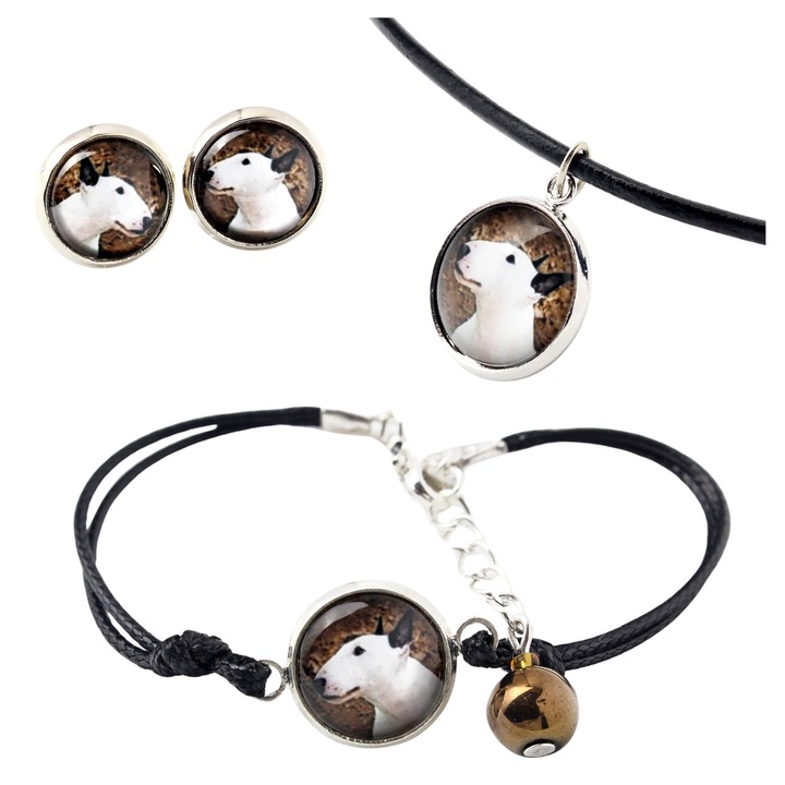 Set bijuterii personalizate cu fotografii, Art-Dog, argintiu, colier 50cm, bratara 16-18,5cm, cercei 10mm