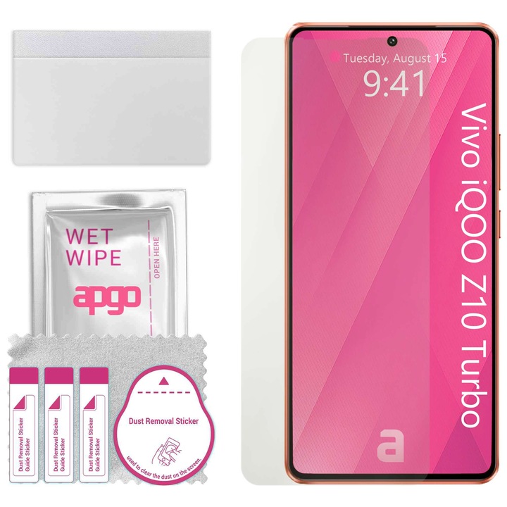 МАТОВ apgo защитен филм за Vivo iQOO Z10 Turbo – самозалепващ се, цял дисплей, хидрогел, устойчив на надраскване, пълно лепене, 5D