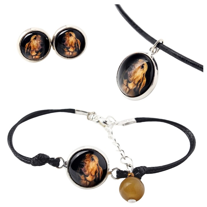 Set bijuterii personalizate cu poze, Art-Dog, colier 50cm, argintiu, bratara 16-18,5cm