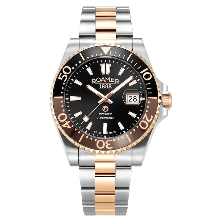 Ceas barbatesc Roamer 986983 49 85 20 automat, negru, bicolor, 42mm, rezistent la apa 100m
