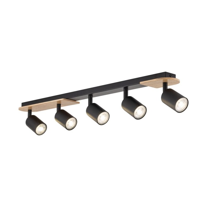 Plafoniera cu 5 spoturi, TK Lighting, natur/negru
