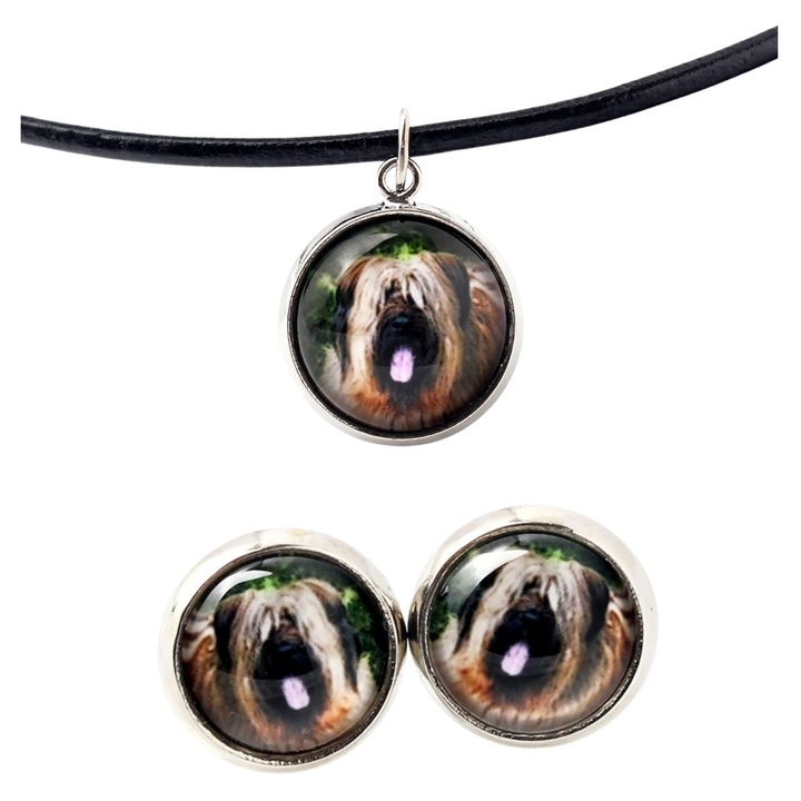 Set bijuterii personalizate cu fotografii, Art-Dog, sticla, 50cm, cercei 10mm, argintiu