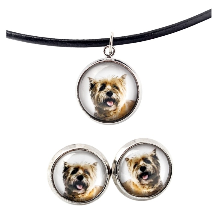 Set bijuterii personalizate cu fotografii, Art-Dog, colier 50cm, cercei 10mm, sticla