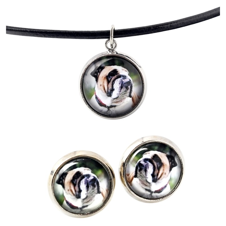 Set bijuterii personalizate cu fotografii, Art-Dog, 50cm, argintiu, sticla, diametru 14mm si 10mm