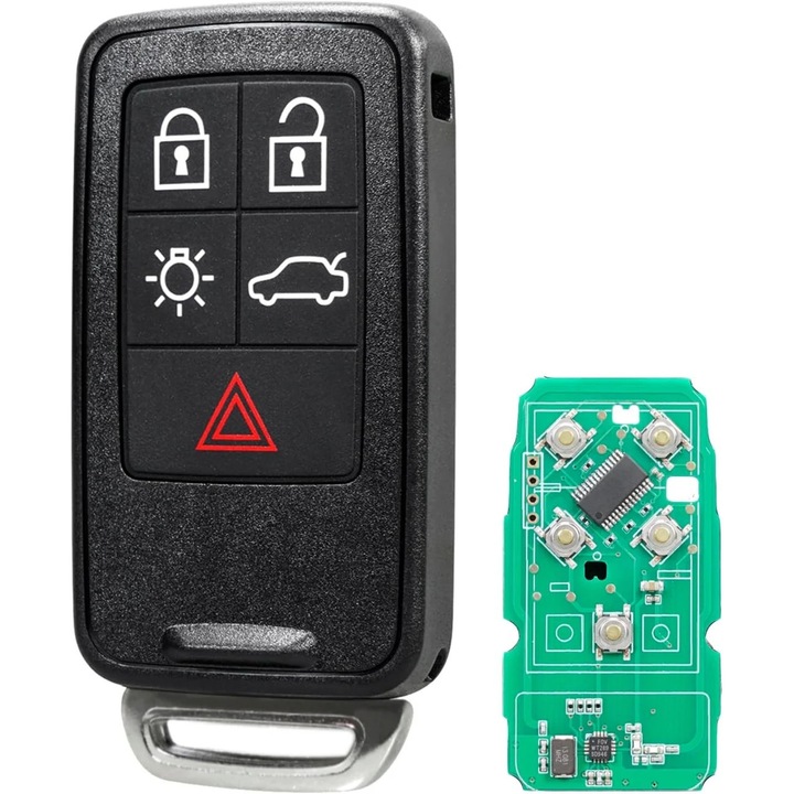 Cheie Auto Programabila Completa 433MHz, Techstar, cu 5 butoane si Cip ID46, Compatibila Volvo S60, V60, V70, XC60, XC70, S80, V40, FCCID: KR55WK49264, cu electronica si lama netaiata