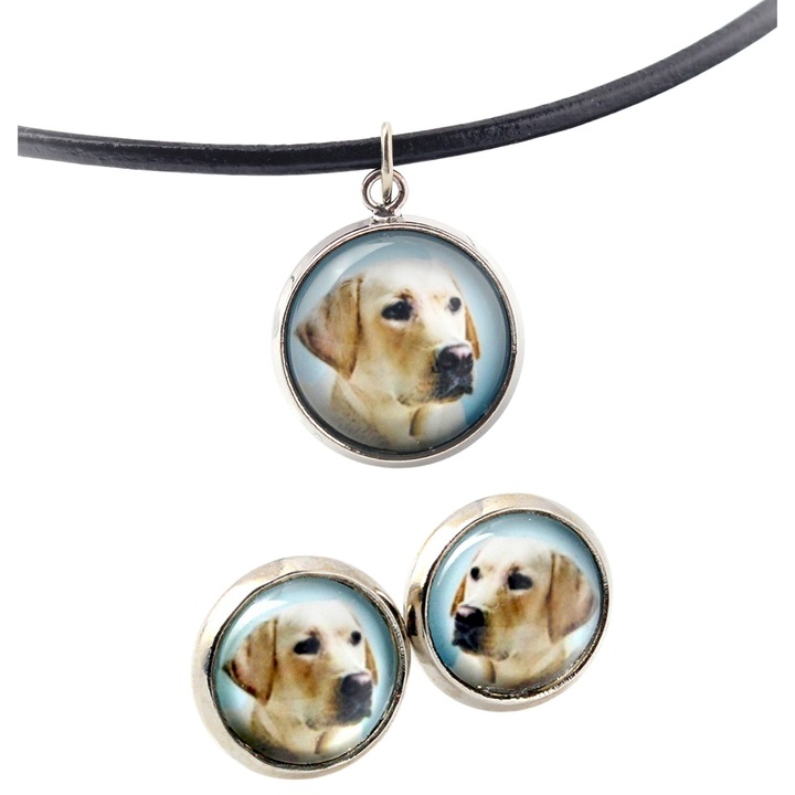 Set bijuterii personalizate cu fotografii, Art-Dog, 50cm, argintiu, sticla