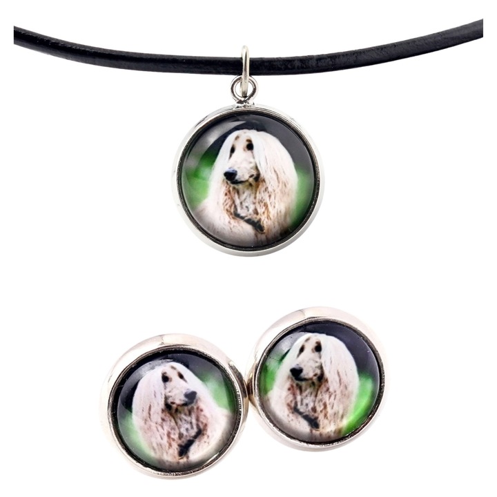 Set bijuterii personalizate cu fotografii, Art-Dog, 50cm, argintiu, sticla