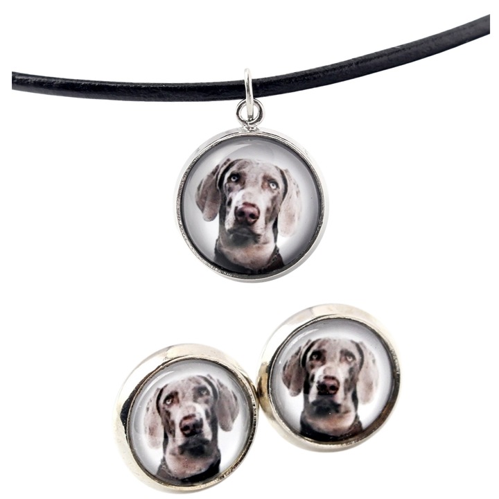 Set bijuterii personalizate cu fotografii, Art-Dog, 50cm, argintiu, sticla