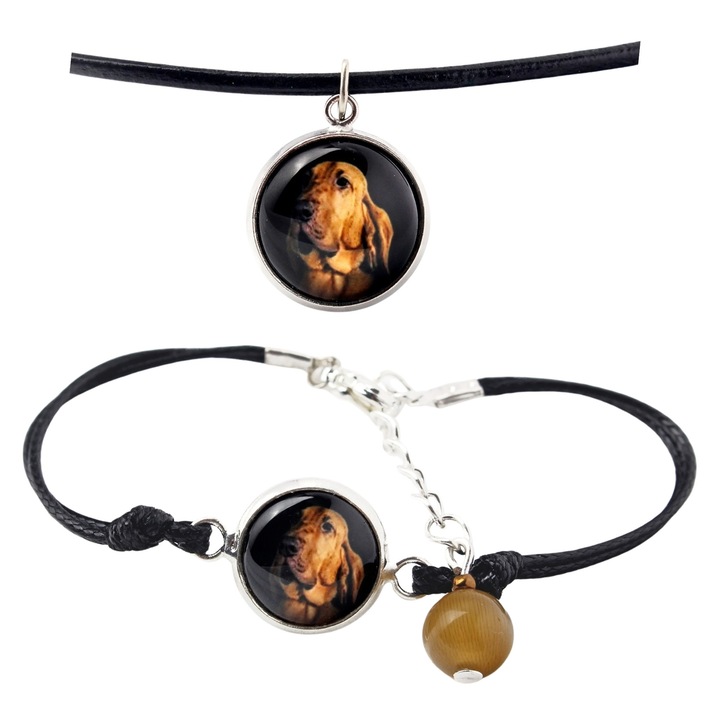 Set bijuterii personalizate cu fotografii, Art-Dog, bratara si colier, argintiu, 50cm x 16-18,5cm, sticla