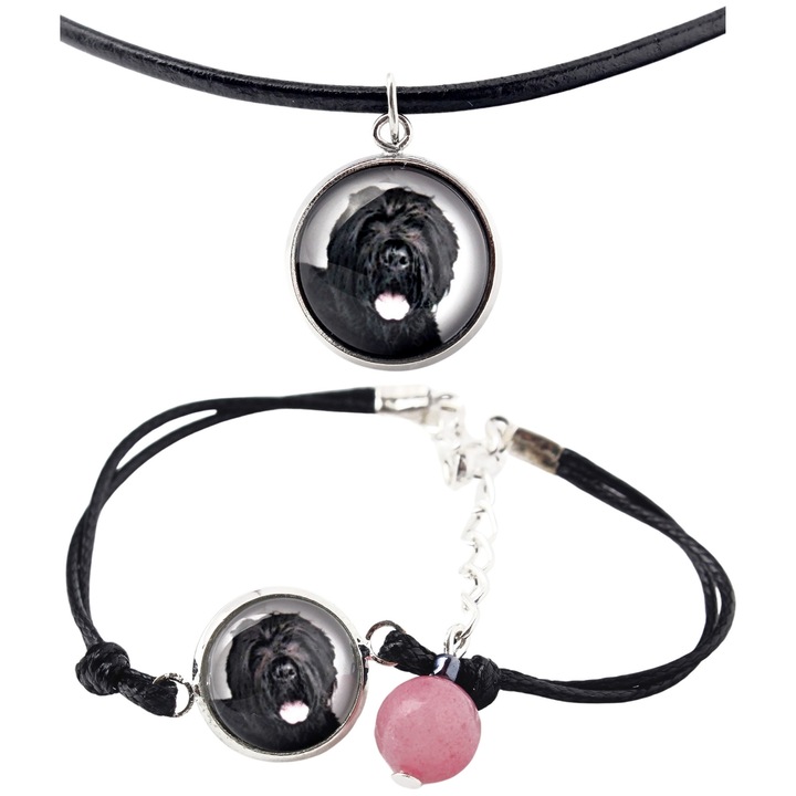 Set bijuterii personalizate cu fotografie, Art-Dog, argintie, bratara 16-18,5 cm, colier 50 cm, sticla