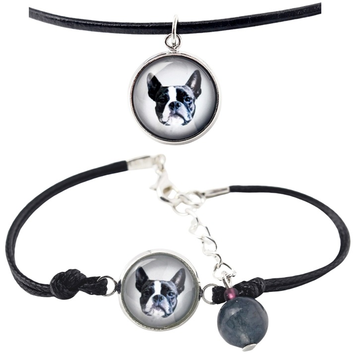 Set bijuterii personalizate cu fotografii, Art-Dog, argintiu, bratara 16-18,5 cm, colier 50 cm, sticla