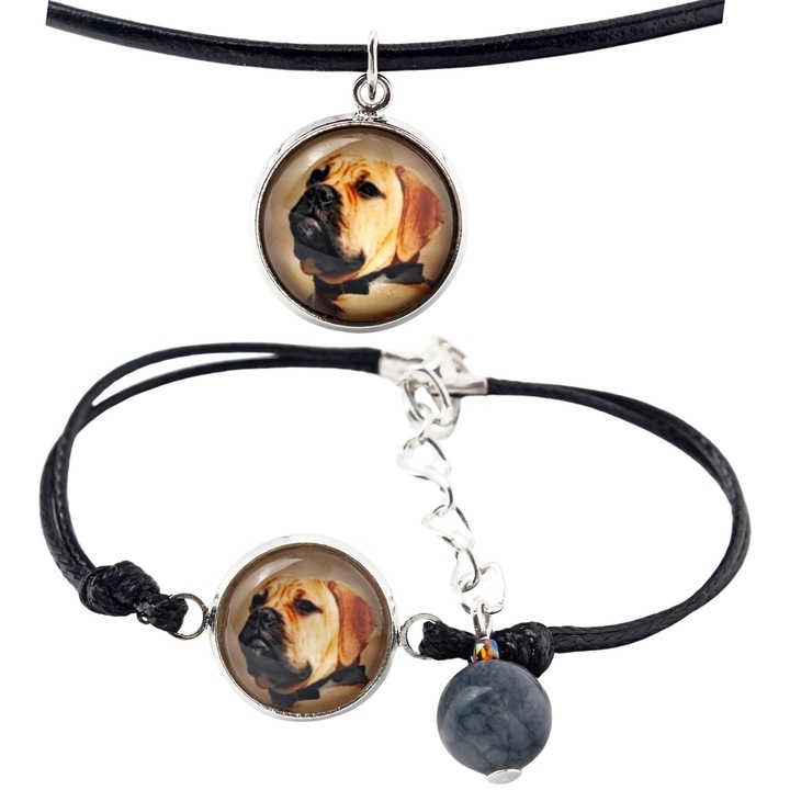 Set bijuterii personalizate cu fotografie, Art-Dog, argintie, bratara 16-18,5 cm, lantisor 50 cm, sticla