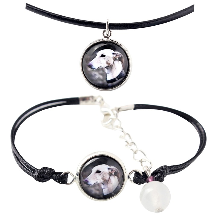 Set bijuterii personalizate cu fotografie, Art-Dog, argintie, bratara 16-18,5 cm, lantisor 50 cm, sticla