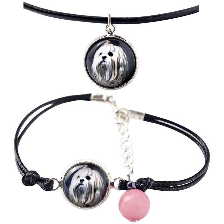 Set bijuterii personalizate cu fotografie, Art-Dog, argintie, lungime 50cm, bratara ajustabila 16-18,5cm, sticla