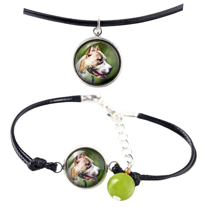 Set bijuterii personalizate cu fotografii, Art-Dog, argintiu, bratara 16-18,5 cm, colier 50 cm, sticla