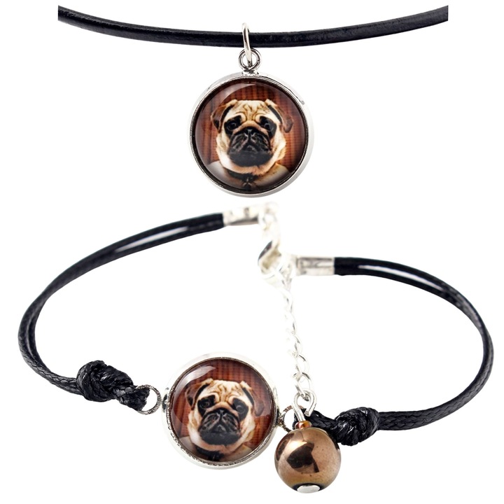 Set bijuterii personalizate cu fotografii, Art-Dog, bratara si colier, argintie, 50cm x 16-18,5cm, sticla