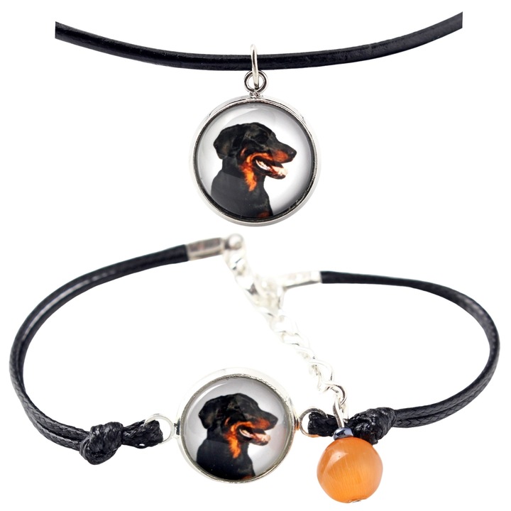 Set bijuterii personalizate cu fotografie, Art-Dog, argintie, bratara 16-18,5 cm, colier 50 cm, sticla