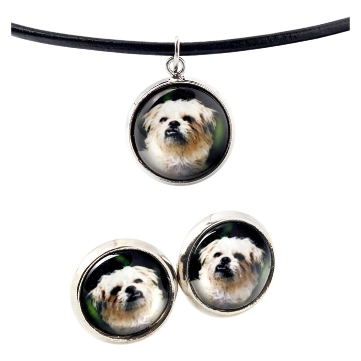 Set bijuterii personalizate cu fotografie, Art-Dog, 50cm, argintiu, sticla