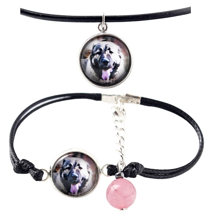 Set bijuterii personalizate cu fotografie, Art-Dog, argintie, bratara 16-18,5 cm, lantisor 50 cm, sticla