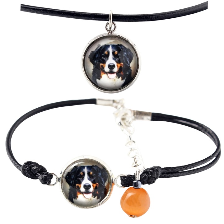 Set bijuterii personalizate cu fotografii, Art-Dog, bratara si colier, argintiu, 50cm x 16-18,5cm, sticla