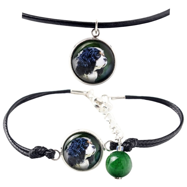 Set bijuterii personalizate cu fotografii, Art-Dog, argintie, bratara 16-18,5 cm, colier 50 cm, sticla